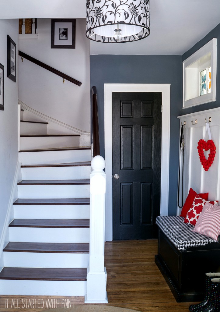 dark stairs with white risers