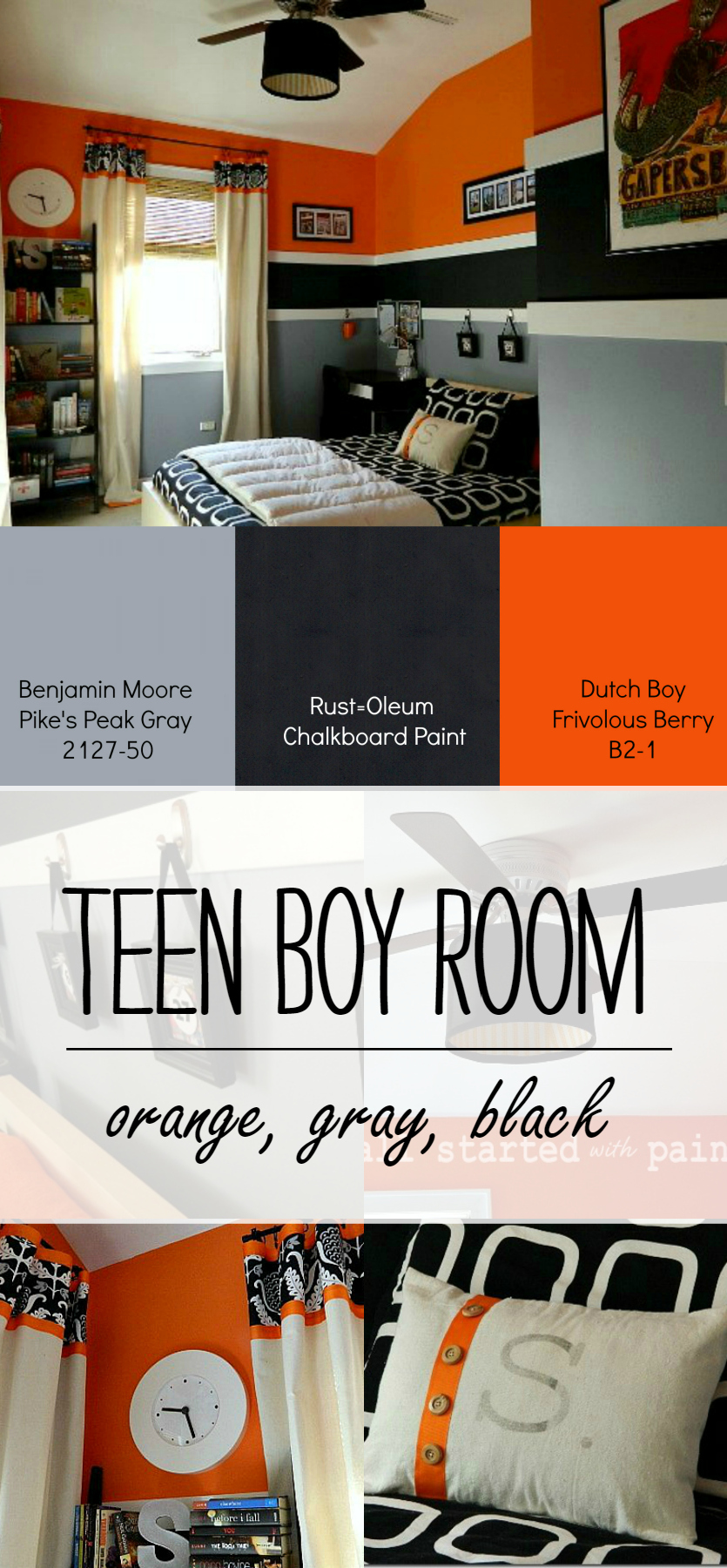 Teen Boy Bedroom in Orange, Gray, Black