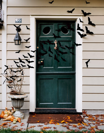 Bats Flying Across Front Door for Halloween