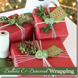 Holiday gift wrap boxwood and button finding home