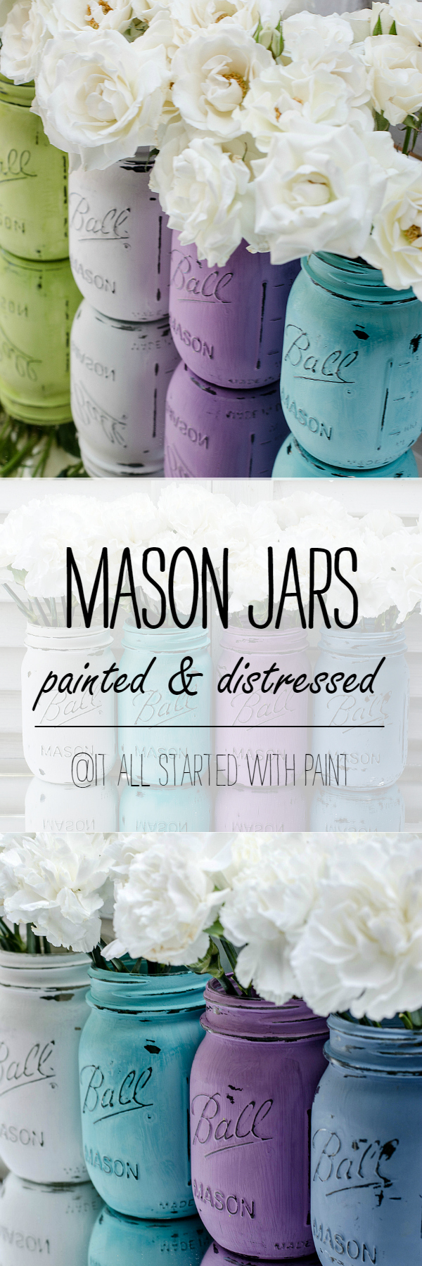 Mason Jars Painted & Distressed - Spring Colors, Decor