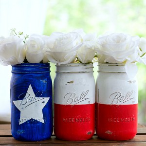 red, white, blue mason jars