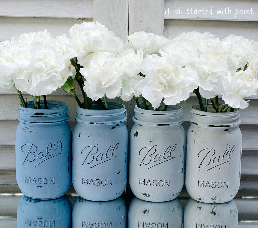 ombre blue painted distressed mason jar blue 15