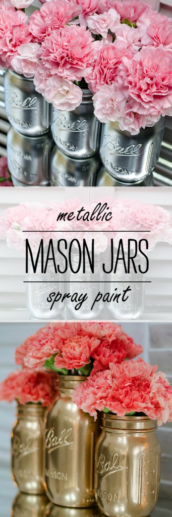 Spray Painted Mason Jars in Silver & Gold
