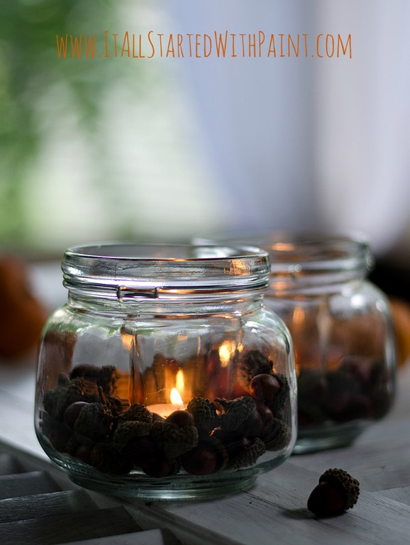 Mason Jar Votive with Acorns