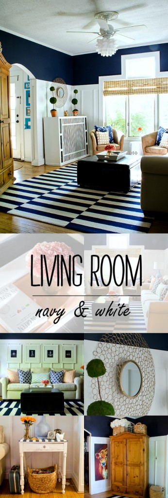 Board and Batten Living Room with Navy and White walls