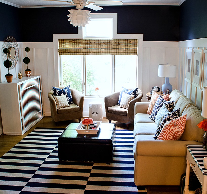 Navy And White Board Batten Living Room Design