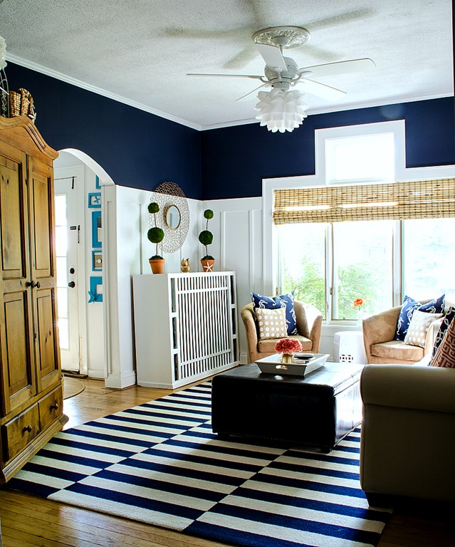 Navy and White Board & Batten Living Room Design
