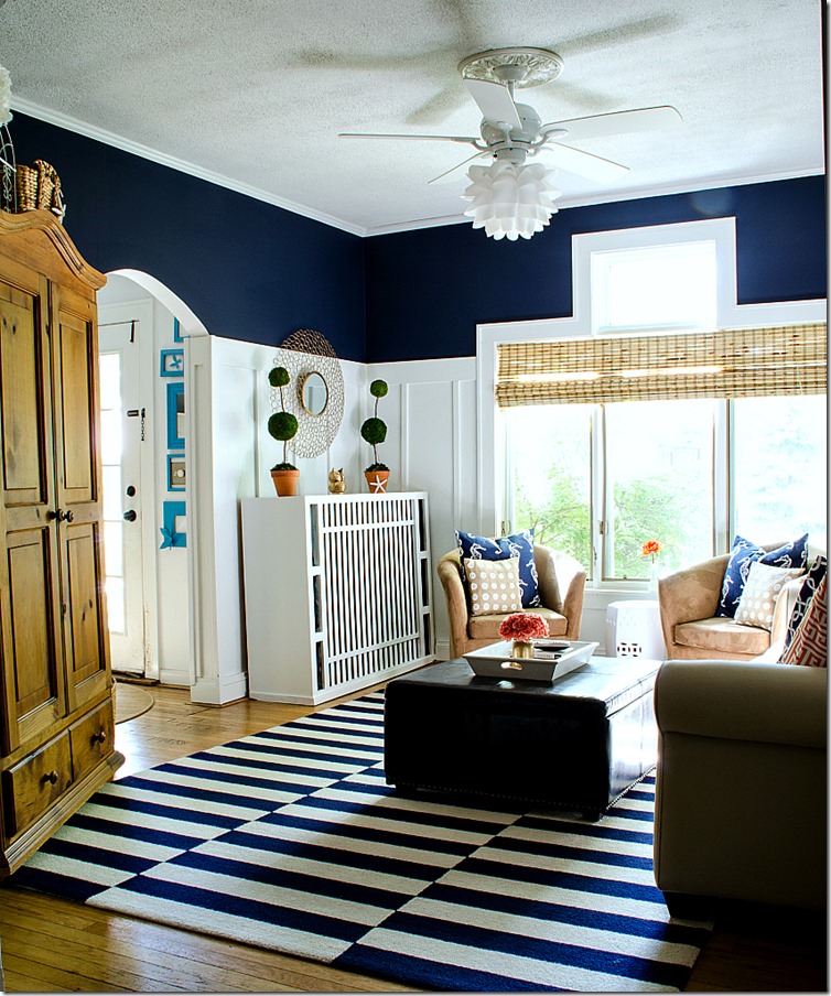 Modern Navy Blue And White Living Room for Small Space