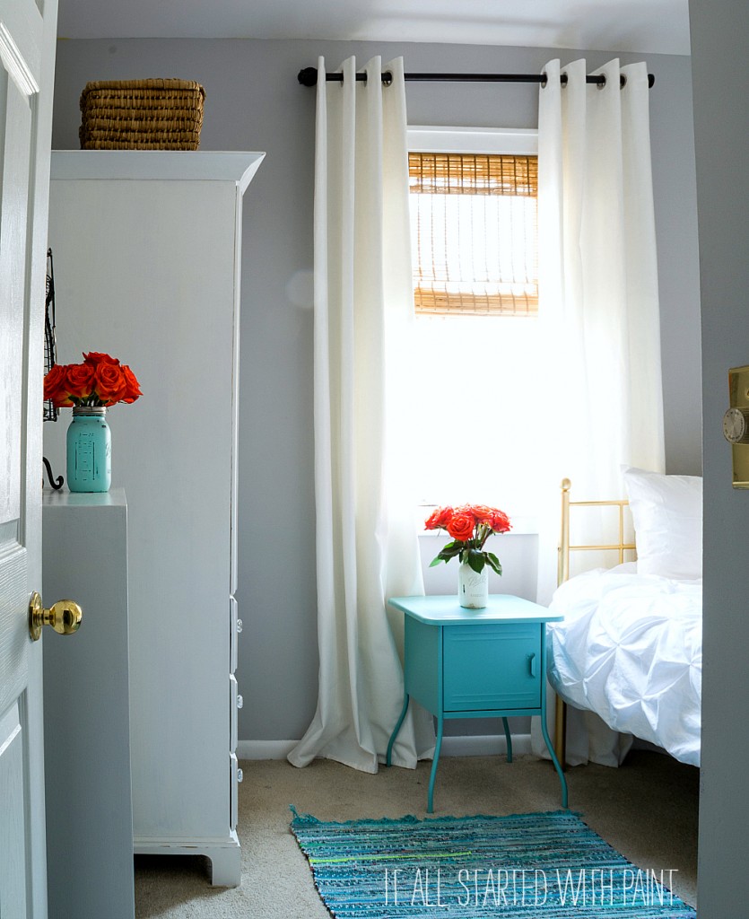 Gray Bedroom with Aqua Accents