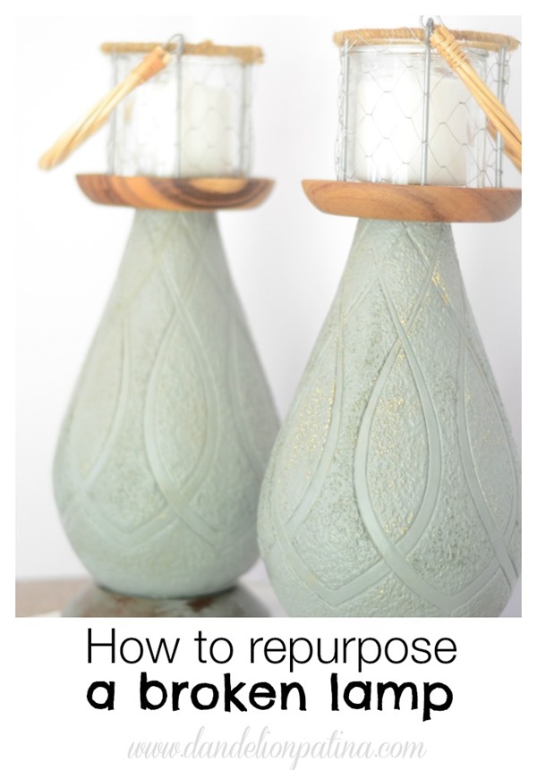 how-to-repurpose-a-broken-lamp dandelion patina