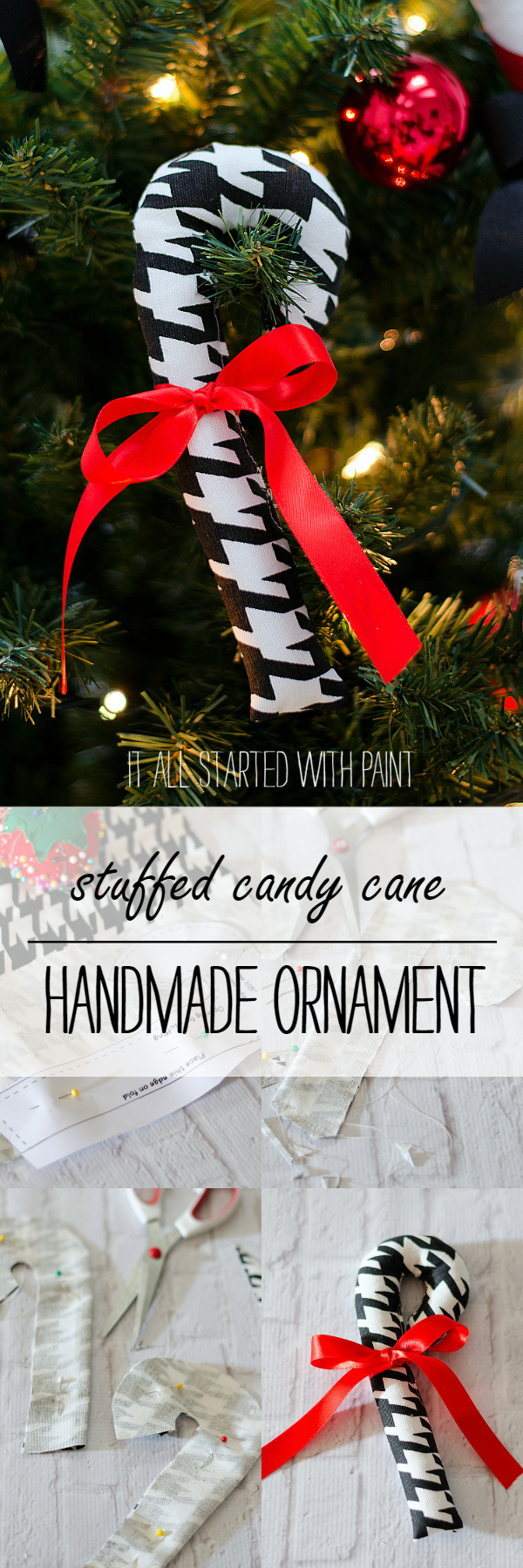 Stuffed Candy Cane Homemade Ornament for Christmas