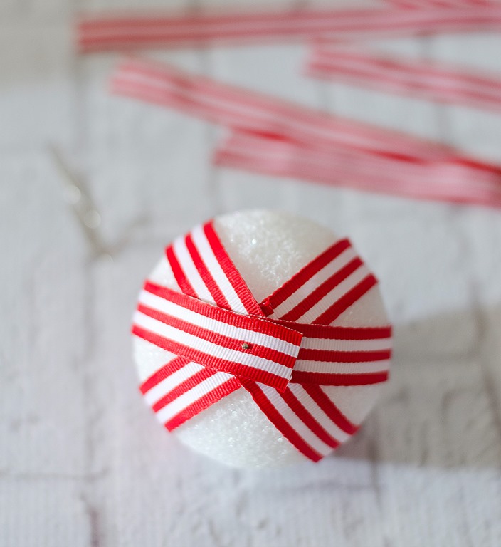 Red & White Ribbon Wrapped Ornaments - It All Started With Paint