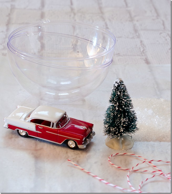snow-globe-ornament-car-with-bottle-brush-tree Snow Globe Ornament. Vintage Car with Bottle Brush Tree in Snow Globe Ornament DIY. Christmas craft ideas. How to Make A Snow Glove Ornament. Christmas Crafts for Kids. Adult Christmas Craft Ideas.