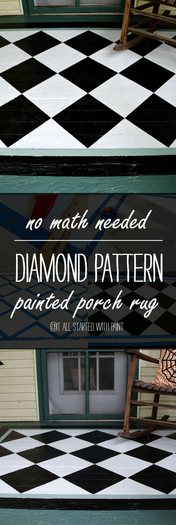 Painted Porch Rug - Diamond Pattern - Easiest Tutorial How To Paint with No Math Needed