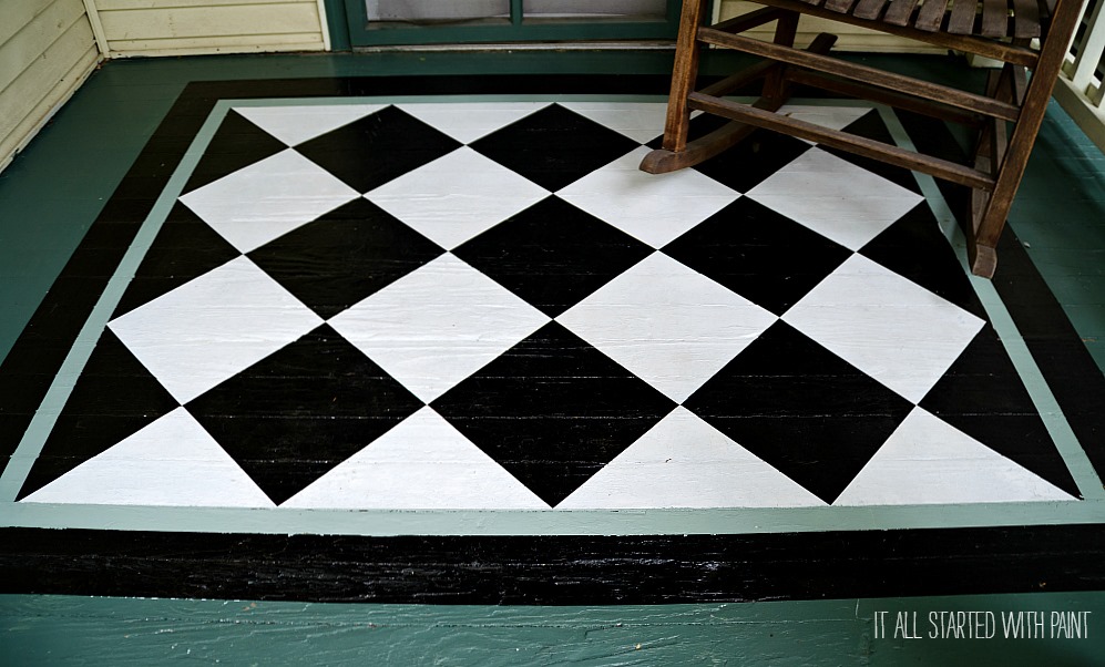 Painted Porch Rug Project - Painted Diamond Pattern on Porch