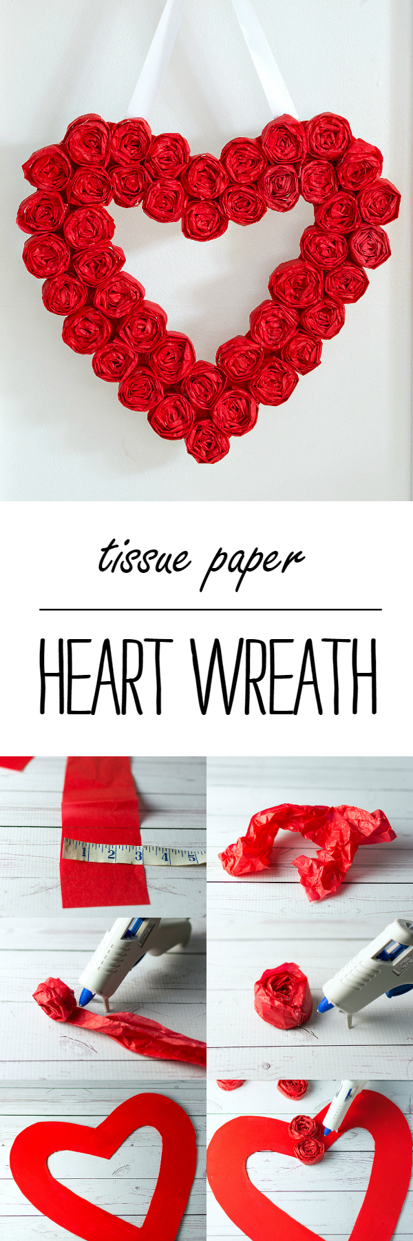 Valentine Craft Ideas Using Tissue Paper and Cardboard - Easy Valentine Wreath Tutorial - Red Tissue Paper Valentine Wreath - How To Make a Valentine's Day Wreath