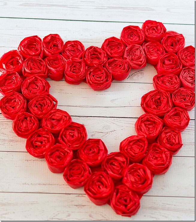 tissue-paper-rosette-valentine-day-wreath-20 Valentine Craft Ideas Using Tissue Paper and Cardboard - Easy Valentine Wreath Tutorial - Red Tissue Paper Valentine Wreath - How To Make a Valentine's Day Wreath tissue-paper-rosette-valentine-day-wreath-20