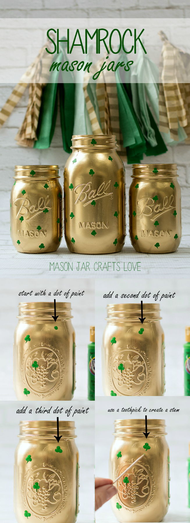 Shamrock Mason Jar Craft - St. Patrick's Day Decor, Party Decor Idea Using Mason Jars