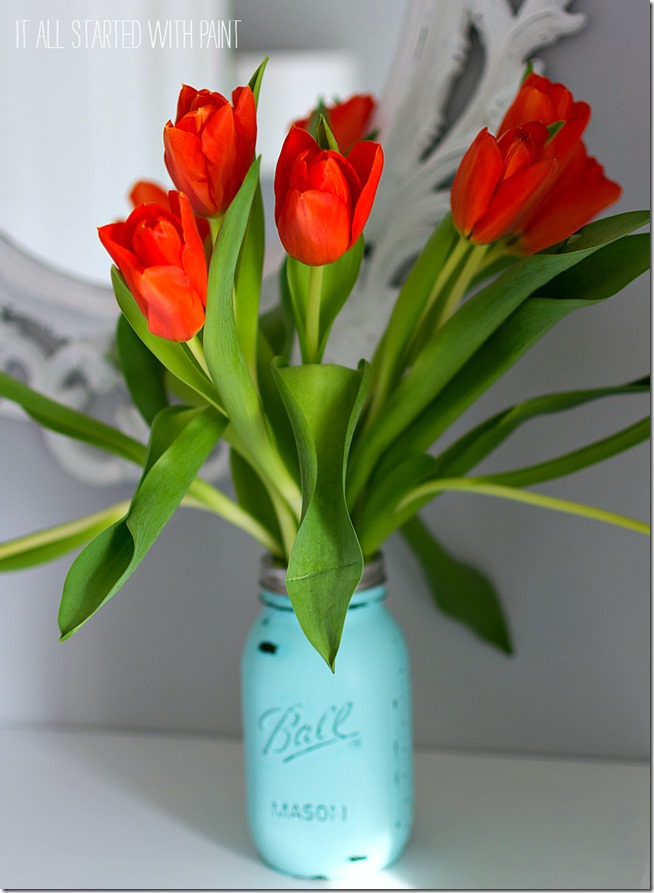 painted-mason-jar-vase-with-orange-flowers 9