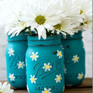 painted mason jar with flowers