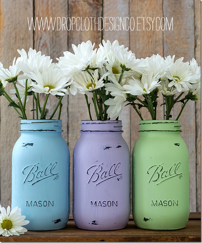 pastel-painted-mason-jar-vases-wedding-shower-centerpieces 2