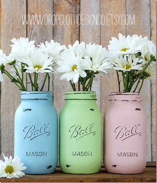 pastel-painted-mason-jar-vases-wedding-shower-centerpieces 3