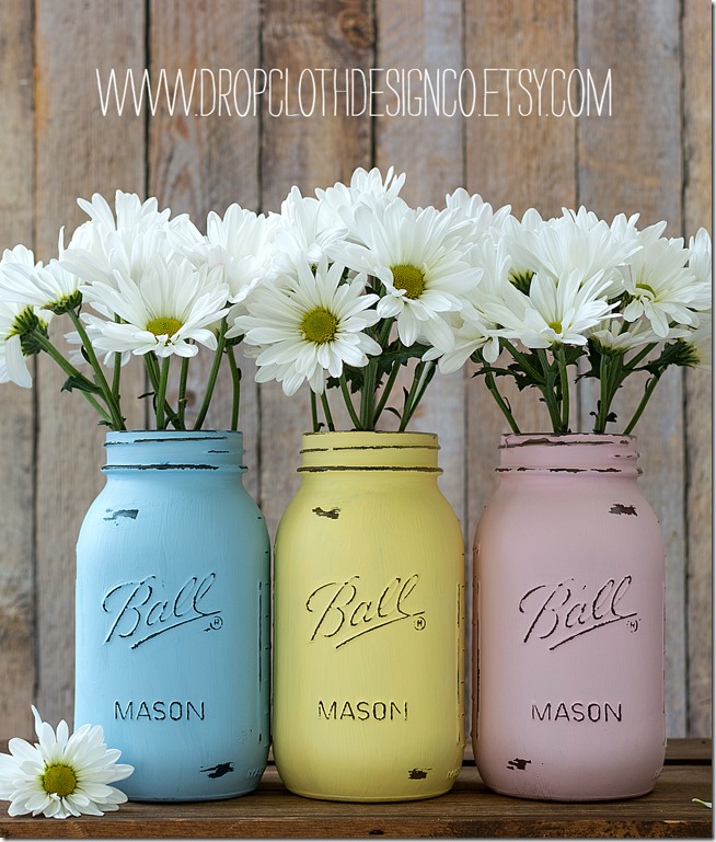 pastel-painted-mason-jar-vases-wedding-shower-centerpieces