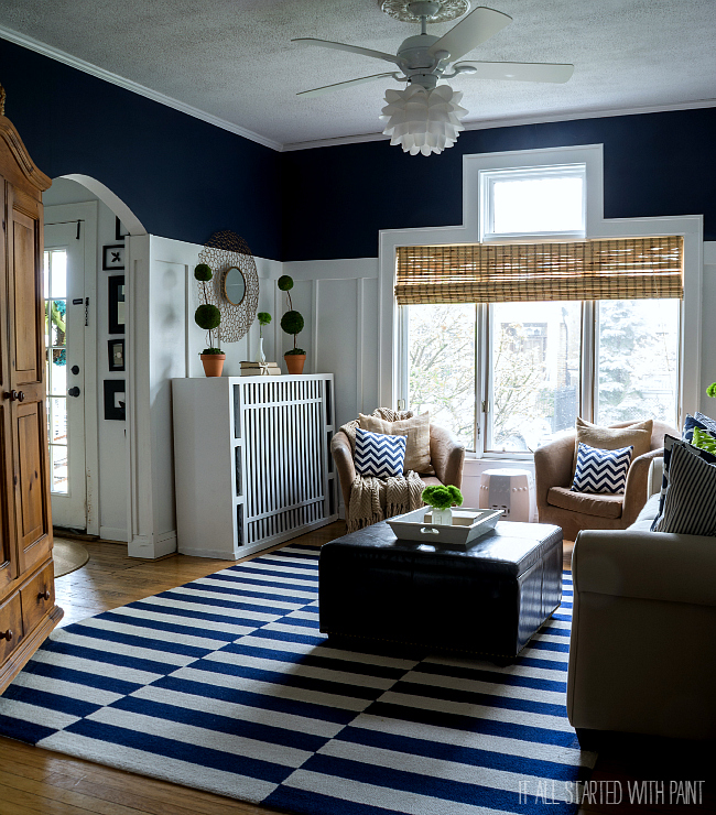 Navy and White Living Room Coastal Decor