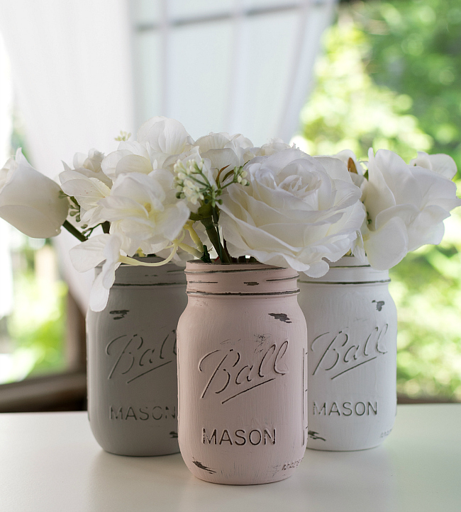 "painted-distressed-mason-jars-pink-grey-chalk-paint