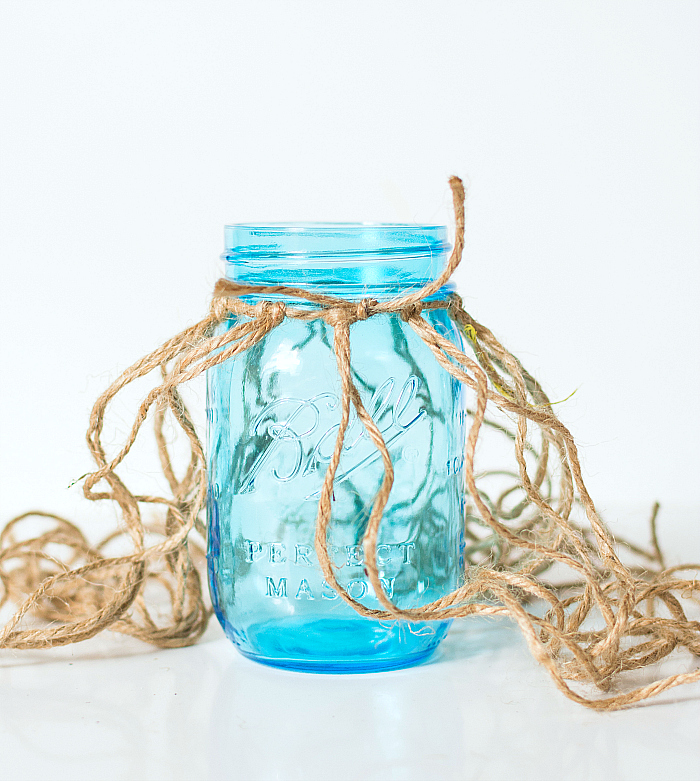 Mason Jar Crafts: Fishnet Wrapped Mason Blue Mason Jar