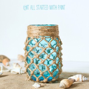 Mason Jar Crafts: Fishnet Wrapped Mason Blue Mason Jar