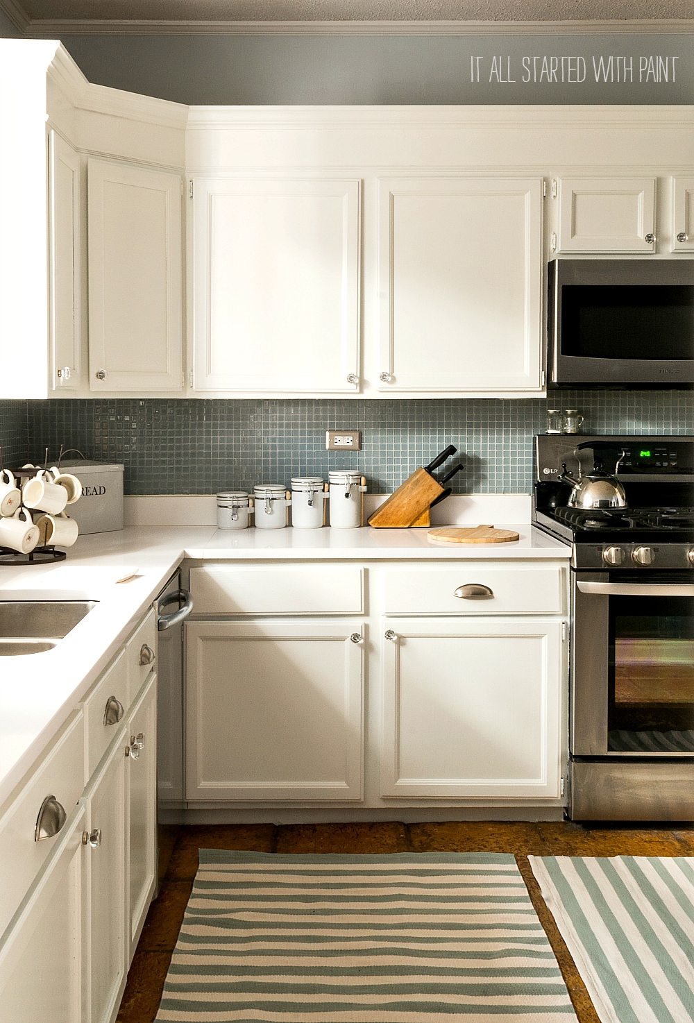 Builder Grade Kitchen Makeover With White Paint