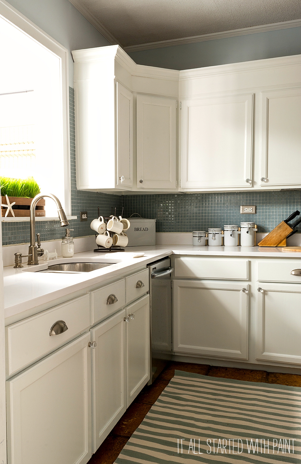 Builder Grade Kitchen Makeover With White Paint