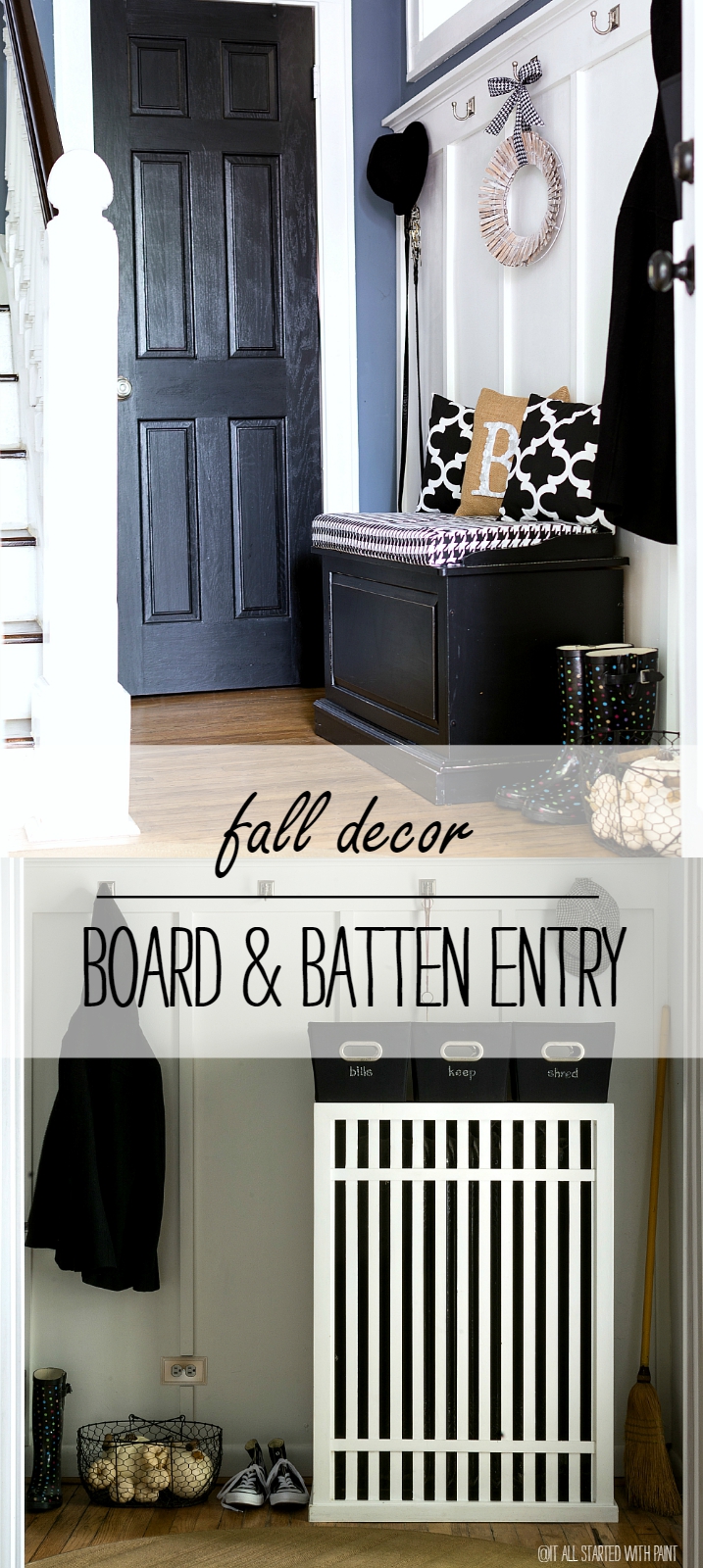 Board & Batten Entry: Black, White, Burlap For Fall