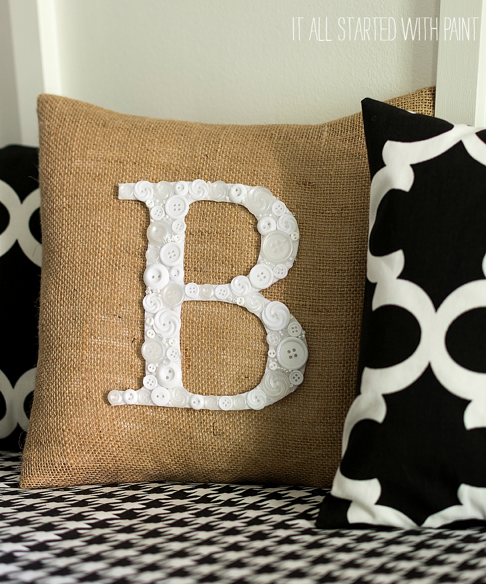 Button Monogram Letter Pillow