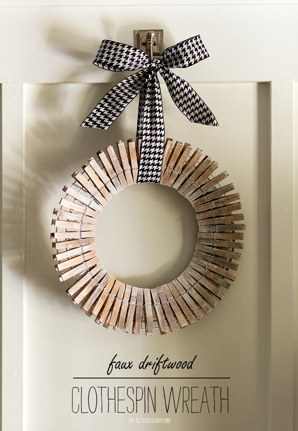 Clothespin Wreath Stained & Painted with Faux Driftwood Look