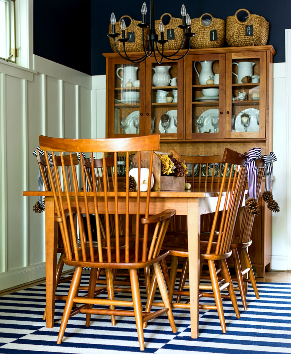 Navy & White Fall Dining Room Decor