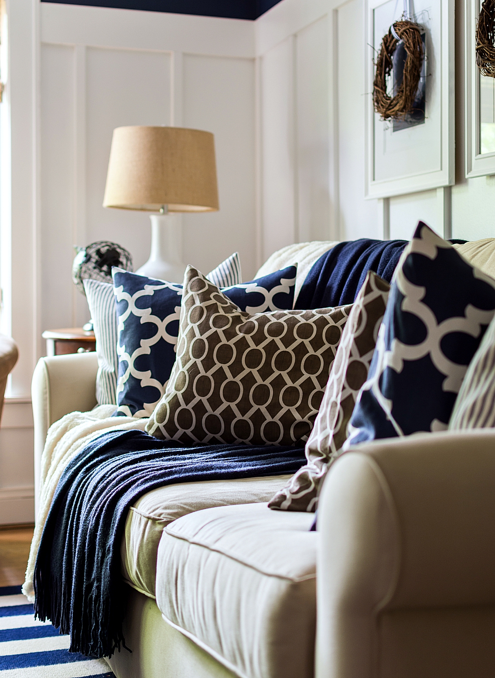 Brown and Navy Envelope Pillows for Fall Decor