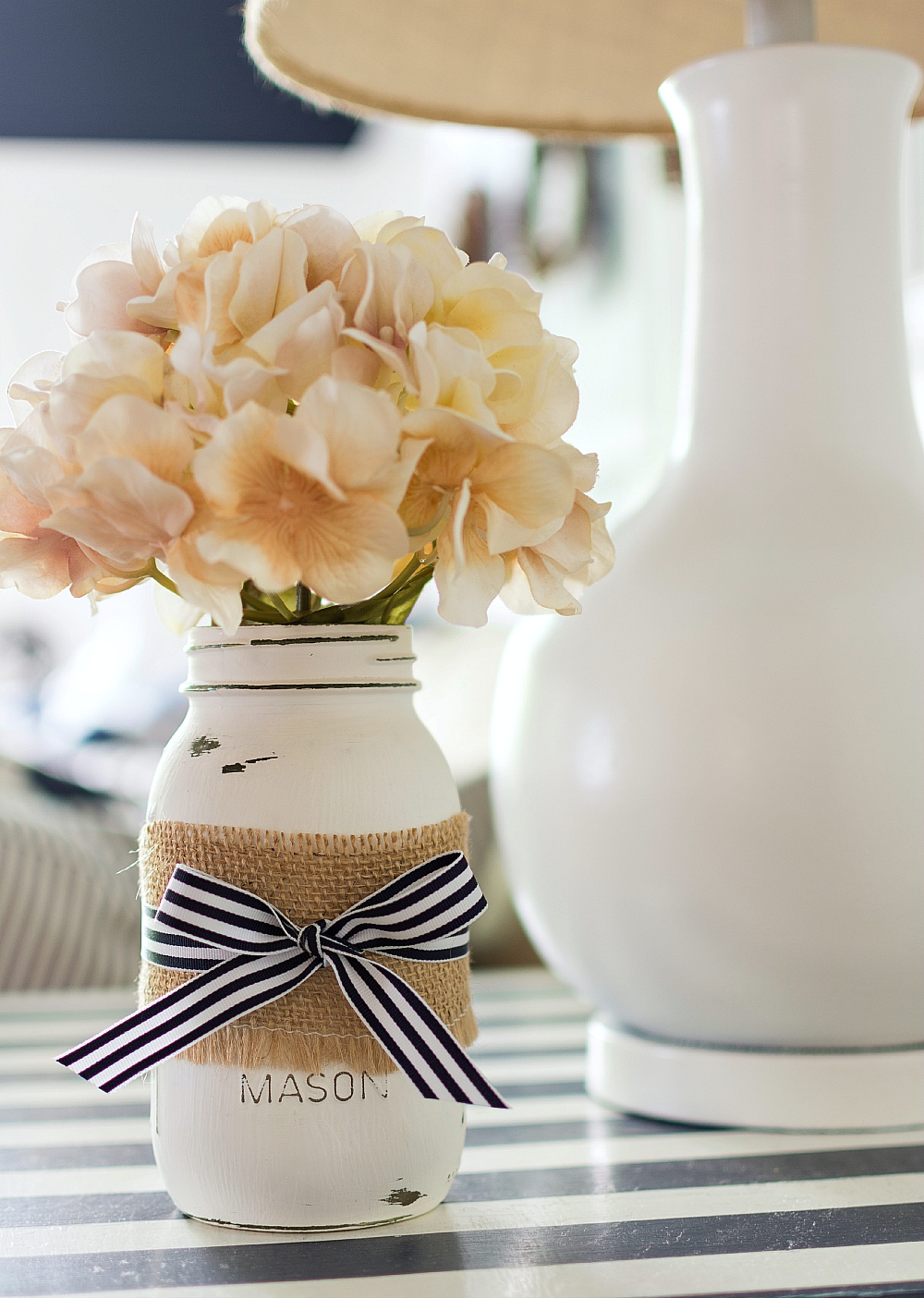 Mason Jar Wrapped in Burlap with Ribbons