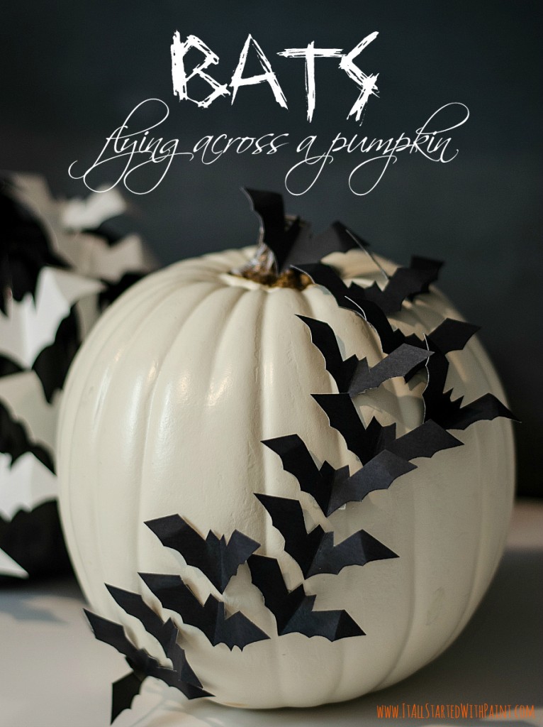 No Carve Pumpkin Ideas: Bats Flying Across Pumpkin