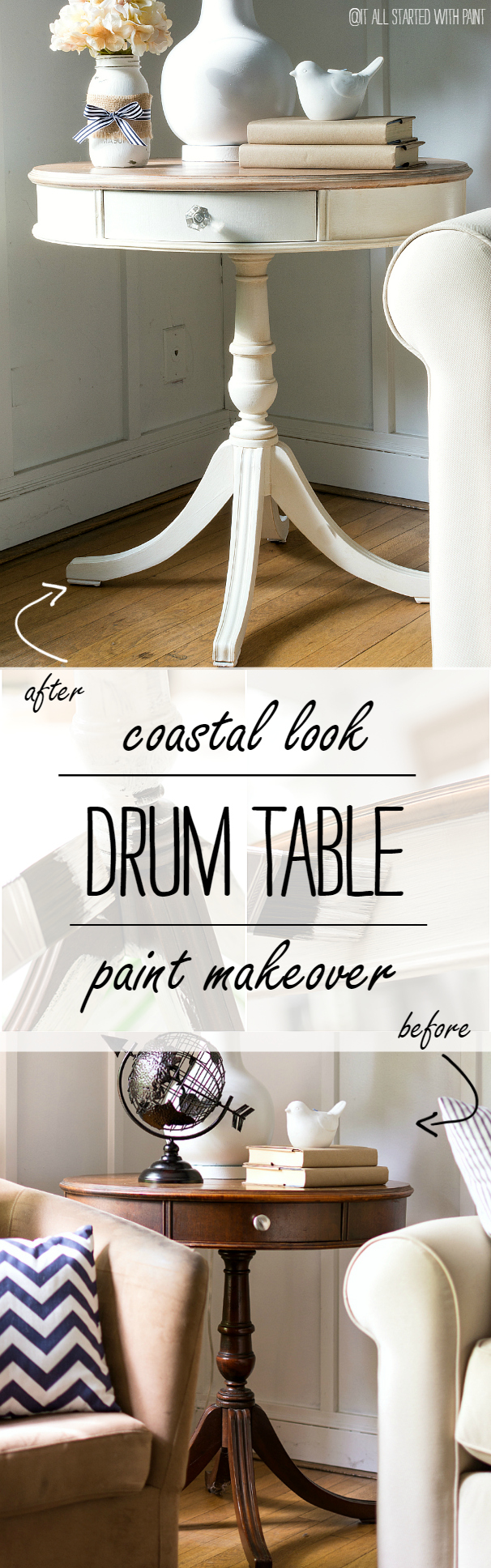 Drum Table Coastal Makeover Using Chalk Paint