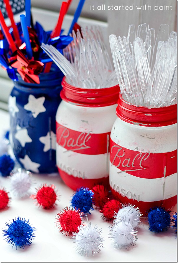 Mason Jar Crafts: Red White Blue Mason Jar Flag