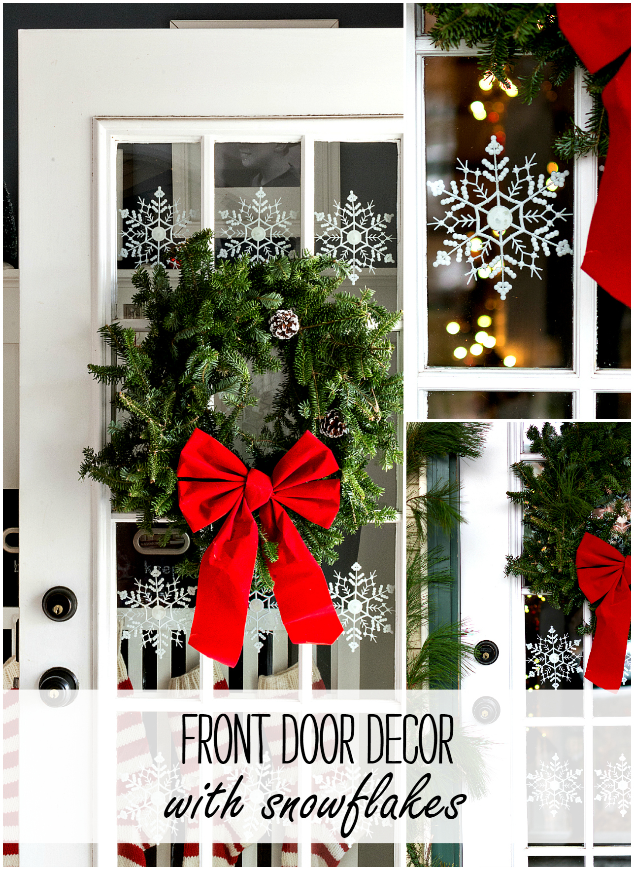 Christmas Door Ideas with Wreath and Snowflaks