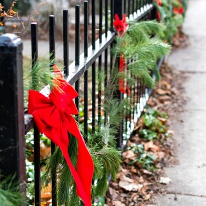 Iron Fence with Garland and Bows in Chicago