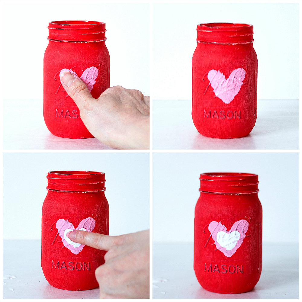 Mason Jar Crafts for Kids for Valentine's Day - Thumbprint Heart Jars