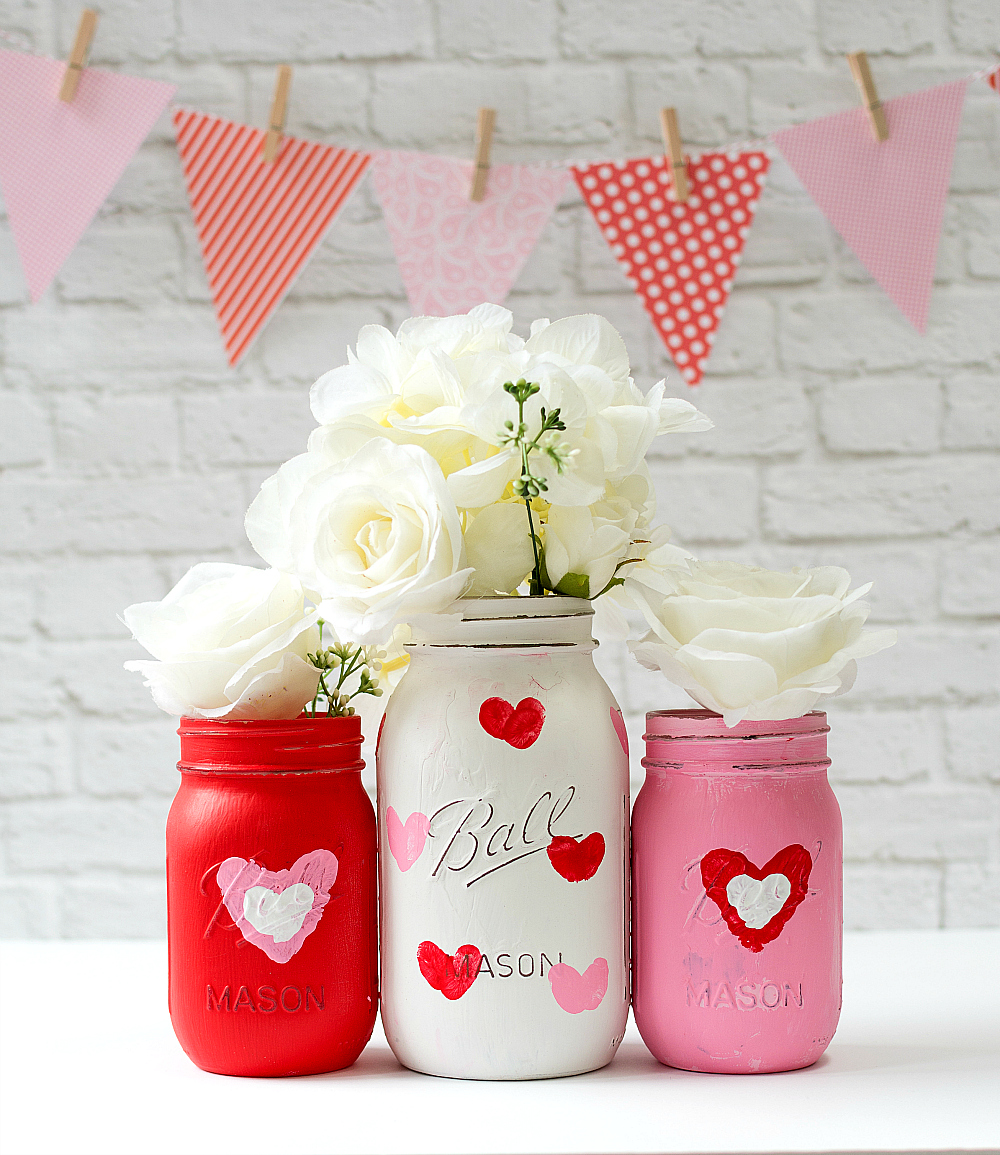 Valentine Kid Craft - thumbprint Heart Jars