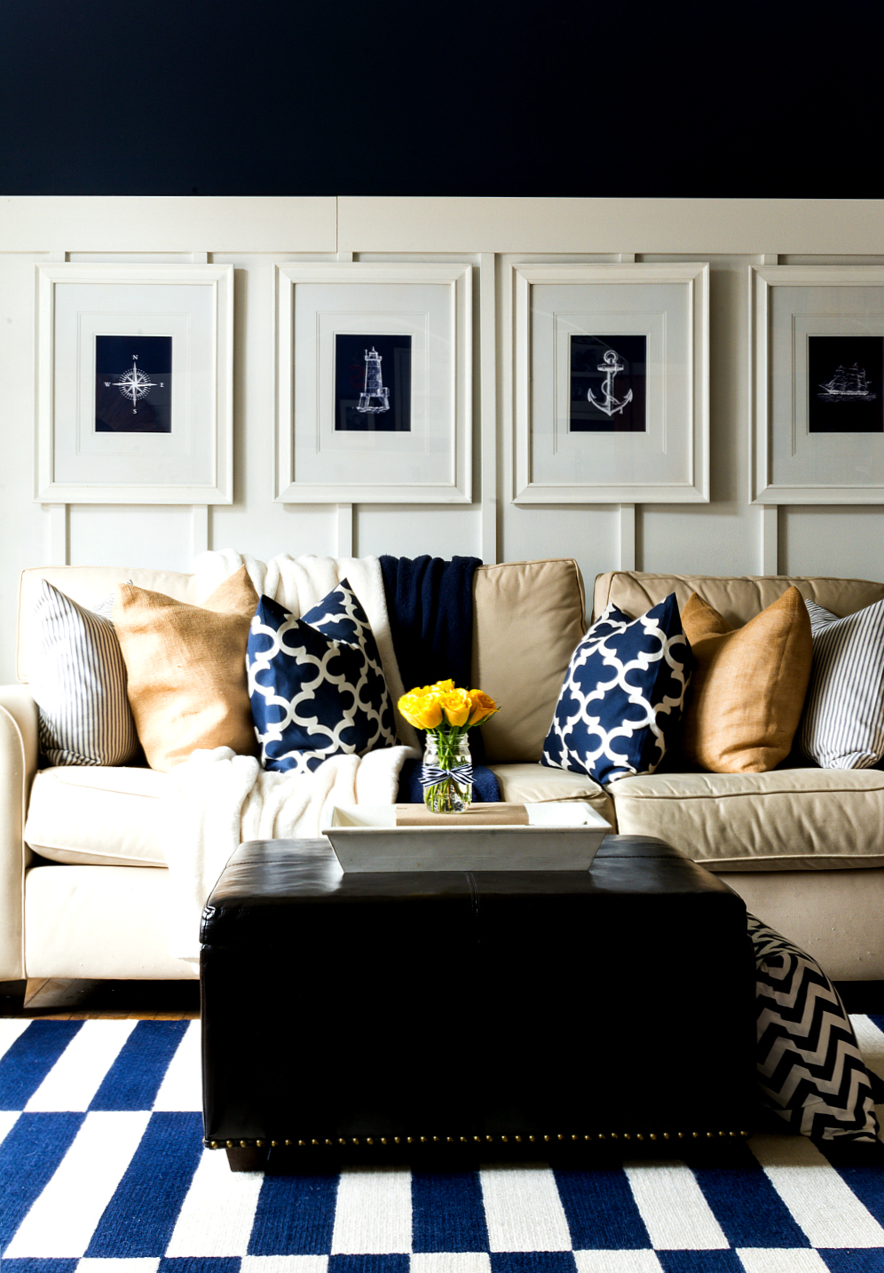 Navy and Yellow Living Room