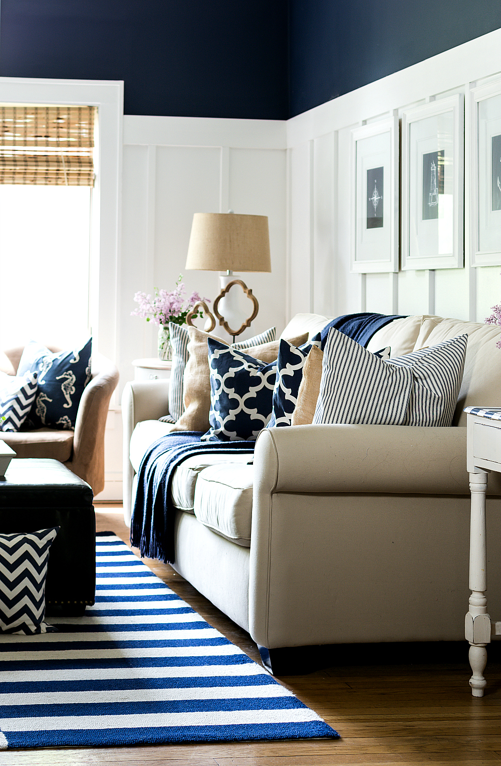 Navy and White Living Room