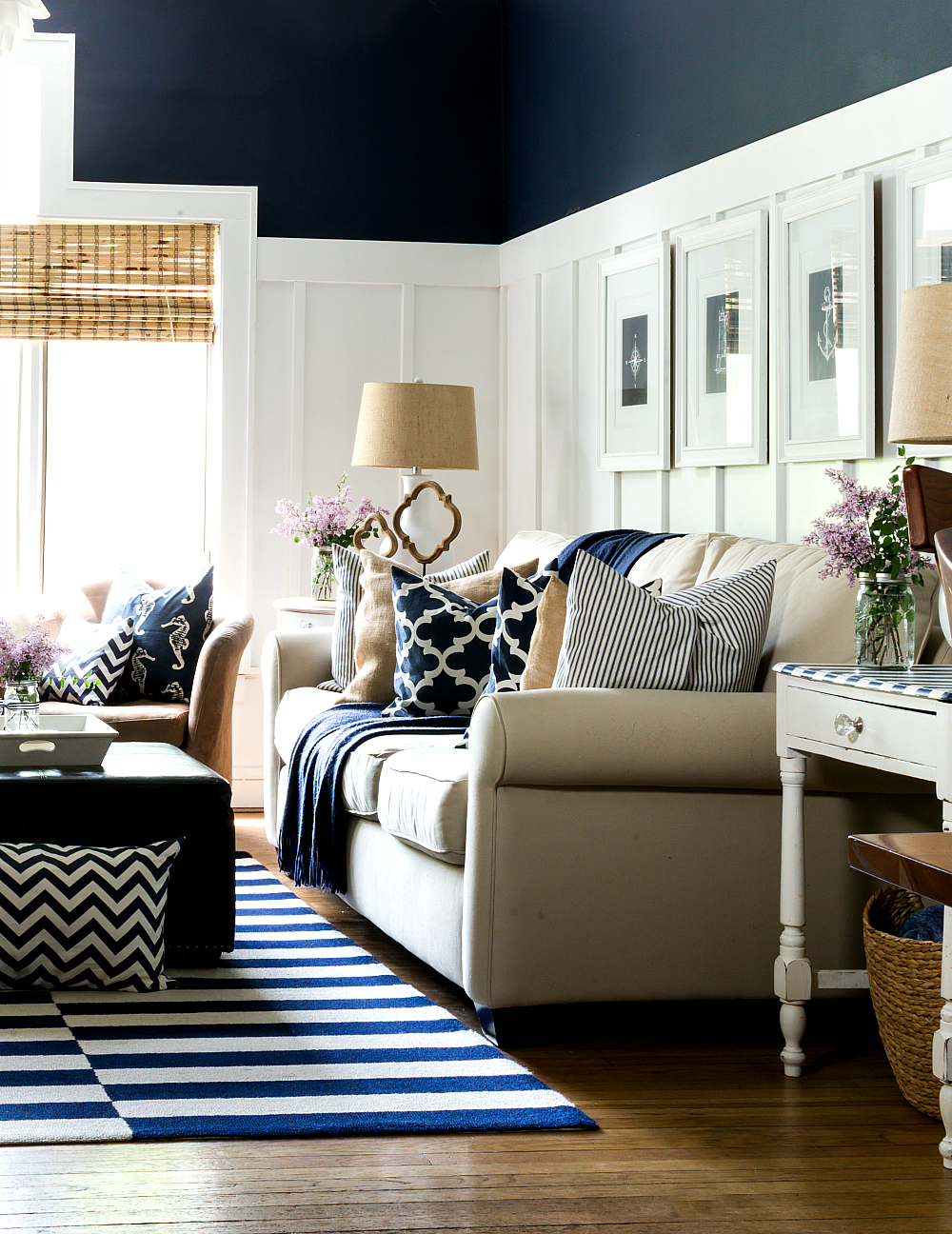 Navy and White Living Room